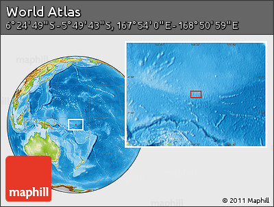 Physical Location Map of the Area around 6° 7' 16" S, 168° 22' 30" E