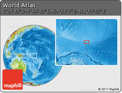 Physical Location Map of the Area around 6° 7' 16" S, 168° 22' 30" E