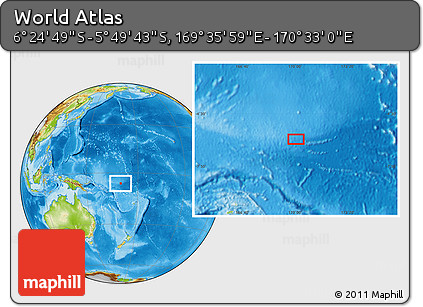 Physical Location Map of the Area around 6° 7' 16" S, 170° 4' 29" E