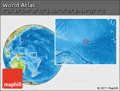 Physical Location Map of the Area around 6° 7' 16" S, 170° 4' 29" E