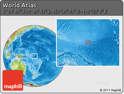 Physical Location Map of the Area around 6° 7' 16" S, 170° 4' 29" E