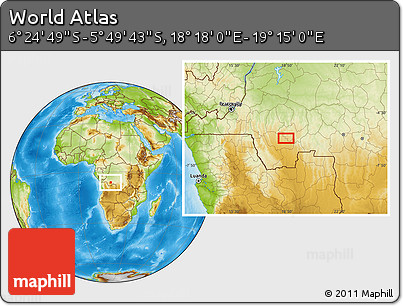 Physical Location Map of the Area around 6° 7' 16" S, 18° 46' 29" E