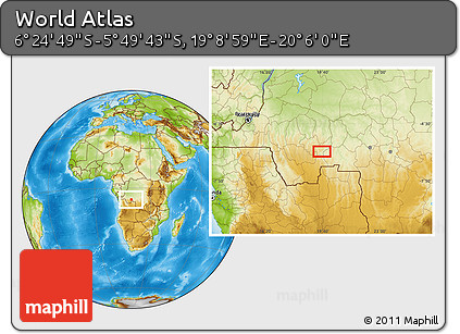 Physical Location Map of the Area around 6° 7' 16" S, 19° 37' 30" E
