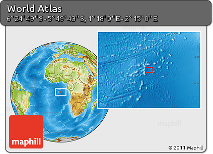 Physical Location Map of the Area around 6° 7' 16" S, 1° 46' 29" E