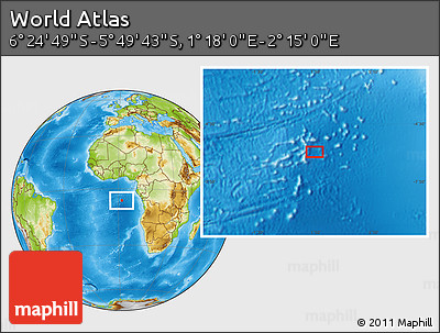 Physical Location Map of the Area around 6° 7' 16" S, 1° 46' 29" E