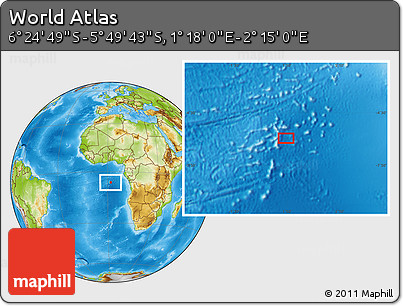 Physical Location Map of the Area around 6° 7' 16" S, 1° 46' 29" E