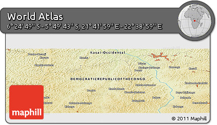 Physical Panoramic Map of the Area around 6° 7' 16" S, 22° 10' 29" E