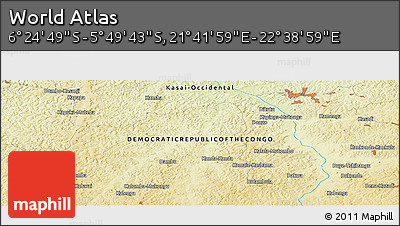 Physical Panoramic Map of the Area around 6° 7' 16" S, 22° 10' 29" E
