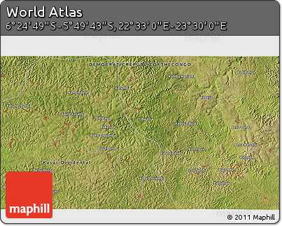 Satellite 3D Map of the Area around 6° 7' 16" S, 23° 1' 29" E