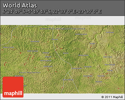 Satellite 3D Map of the Area around 6° 7' 16" S, 23° 1' 29" E