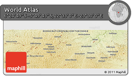 Physical Panoramic Map of the Area around 6° 7' 16" S, 23° 1' 29" E