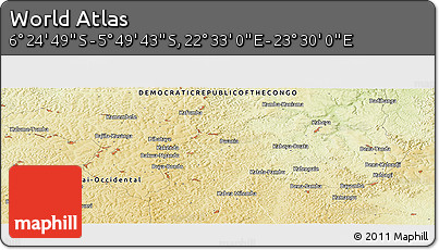 Physical Panoramic Map of the Area around 6° 7' 16" S, 23° 1' 29" E