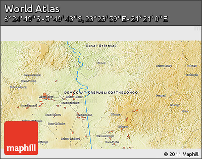 Physical 3D Map of the Area around 6° 7' 16" S, 23° 52' 30" E