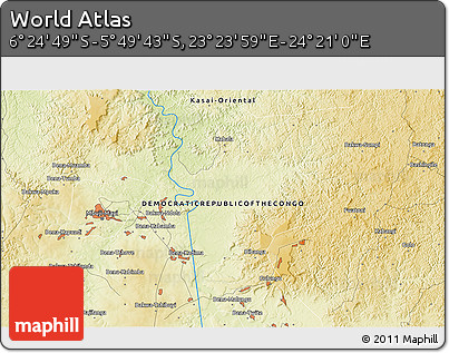 Physical 3D Map of the Area around 6° 7' 16" S, 23° 52' 30" E