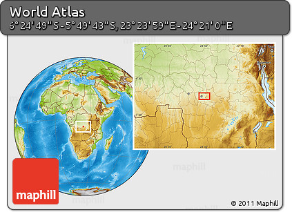 Physical Location Map of the Area around 6° 7' 16" S, 23° 52' 30" E