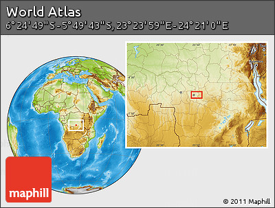Physical Location Map of the Area around 6° 7' 16" S, 23° 52' 30" E