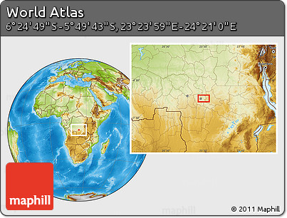 Physical Location Map of the Area around 6° 7' 16" S, 23° 52' 30" E