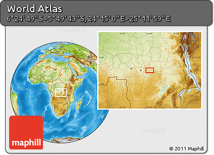 Physical Location Map of the Area around 6° 7' 16" S, 24° 43' 30" E
