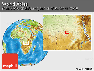 Physical Location Map of the Area around 6° 7' 16" S, 24° 43' 30" E