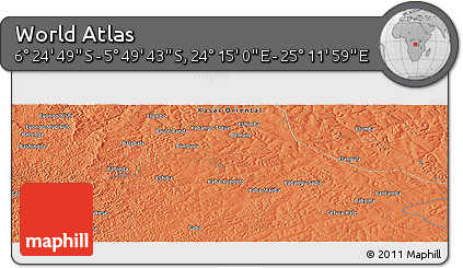 Political Panoramic Map of the Area around 6° 7' 16" S, 24° 43' 30" E