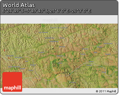 Satellite 3D Map of the Area around 6° 7' 16" S, 25° 34' 30" E