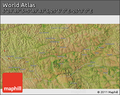 Satellite 3D Map of the Area around 6° 7' 16" S, 25° 34' 30" E