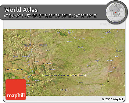 Satellite 3D Map of the Area around 6° 7' 16" S, 26° 25' 29" E