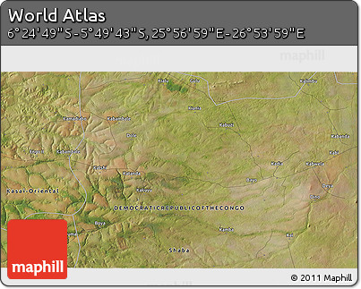 Satellite 3D Map of the Area around 6° 7' 16" S, 26° 25' 29" E
