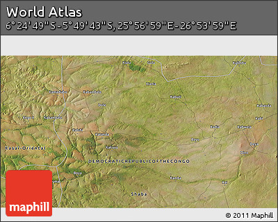 Satellite 3D Map of the Area around 6° 7' 16" S, 26° 25' 29" E