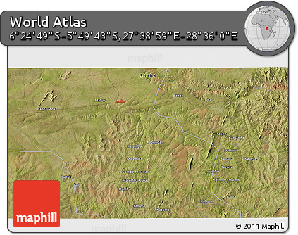 Satellite 3D Map of the Area around 6° 7' 16" S, 28° 7' 30" E