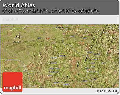 Satellite 3D Map of the Area around 6° 7' 16" S, 28° 7' 30" E