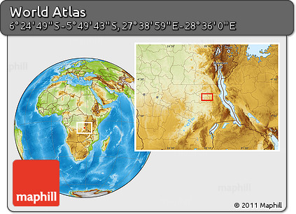 Physical Location Map of the Area around 6° 7' 16" S, 28° 7' 30" E