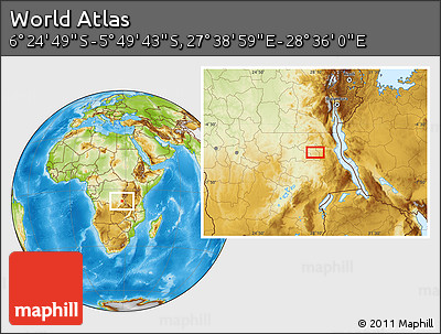 Physical Location Map of the Area around 6° 7' 16" S, 28° 7' 30" E