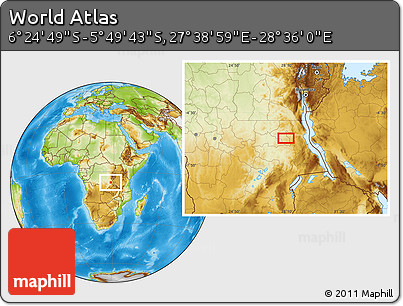 Physical Location Map of the Area around 6° 7' 16" S, 28° 7' 30" E