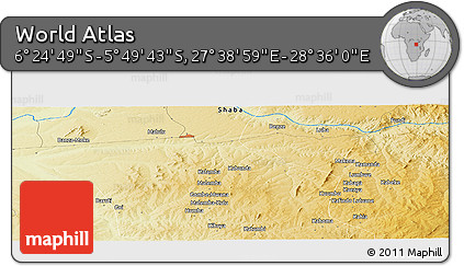 Physical Panoramic Map of the Area around 6° 7' 16" S, 28° 7' 30" E