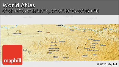 Physical Panoramic Map of the Area around 6° 7' 16" S, 28° 7' 30" E