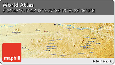 Physical Panoramic Map of the Area around 6° 7' 16" S, 28° 7' 30" E