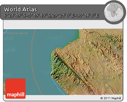 Satellite 3D Map of the Area around 6° 7' 16" S, 29° 49' 30" E
