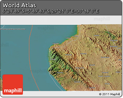 Satellite 3D Map of the Area around 6° 7' 16" S, 29° 49' 30" E