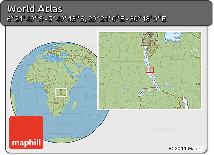 Savanna Style Location Map of the Area around 6° 7' 16" S, 29° 49' 30" E