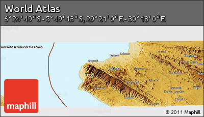 Physical Panoramic Map of the Area around 6° 7' 16" S, 29° 49' 30" E