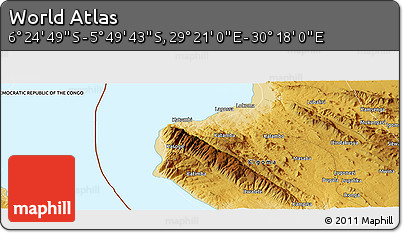 Physical Panoramic Map of the Area around 6° 7' 16" S, 29° 49' 30" E