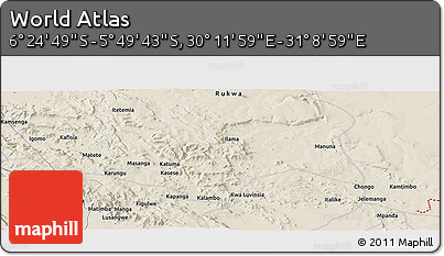 Shaded Relief Panoramic Map of the Area around 6° 7' 16" S, 30° 40' 29" E