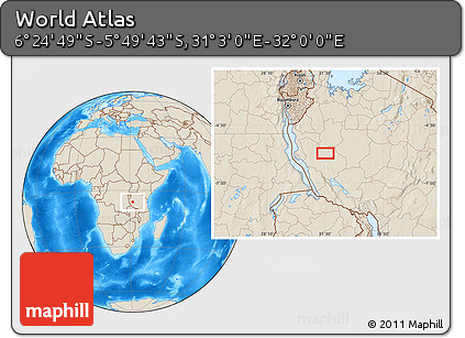 Shaded Relief Location Map of the Area around 6° 7' 16" S, 31° 31' 29" E