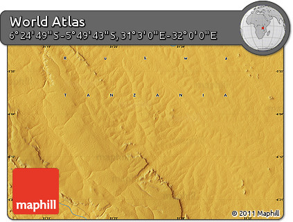 Physical Map of the Area around 6° 7' 16" S, 31° 31' 29" E