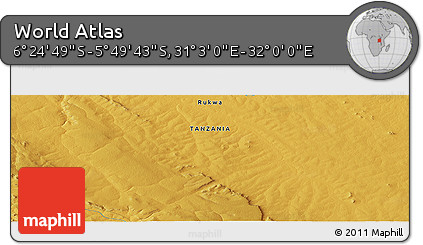 Physical Panoramic Map of the Area around 6° 7' 16" S, 31° 31' 29" E