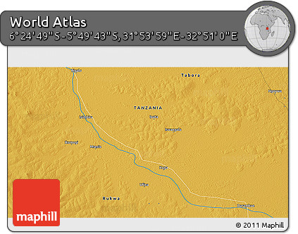 Physical 3D Map of the Area around 6° 7' 16" S, 32° 22' 30" E