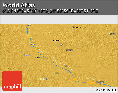 Physical 3D Map of the Area around 6° 7' 16" S, 32° 22' 30" E