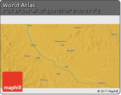 Physical 3D Map of the Area around 6° 7' 16" S, 32° 22' 30" E