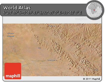 Satellite 3D Map of the Area around 6° 7' 16" S, 33° 13' 30" E
